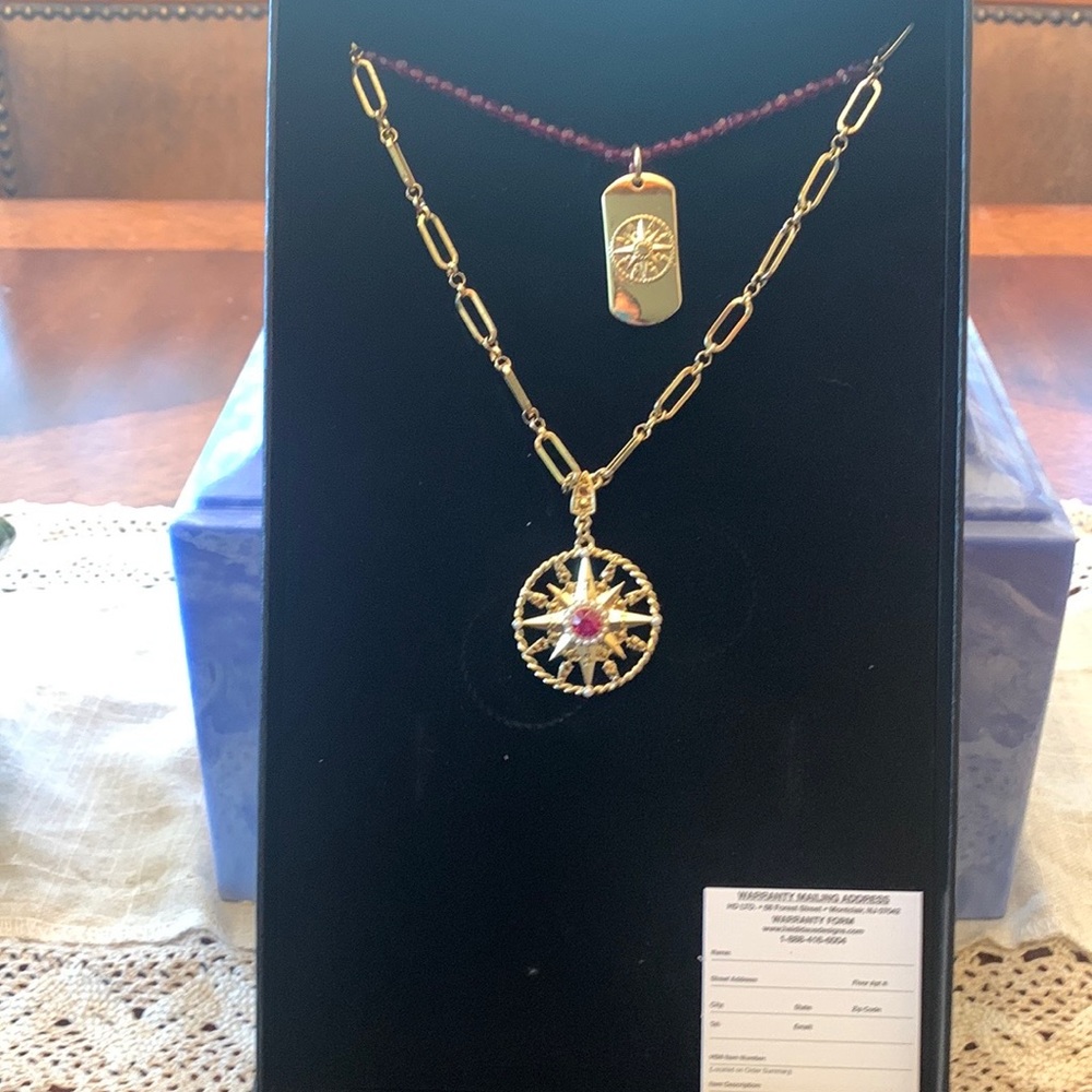 Heidi Daus Compass and Dog-tag 2 piece Chain and beaded necklace